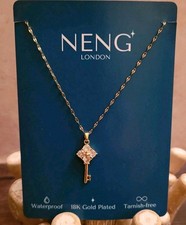 Key 18ct Gold Necklace 18k Plated Gift For Her Cubic Zirconia Present Elegant