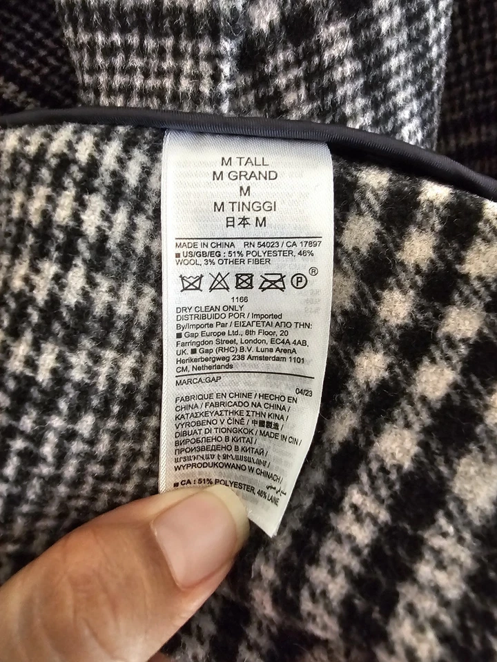 Jaqueta blazer xadrez feminina Gap cinza altura média lã com bolsos - Imagem 3 de 4