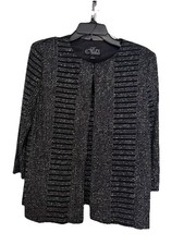 Alex Evenings Black And Silver Glitter 2 piece Tank And Jacket Set Size L
