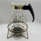 Vintage 1958 Pyrex Glass Coffee Carafe Decanter Gold Rare 6” Print Wheat Floral