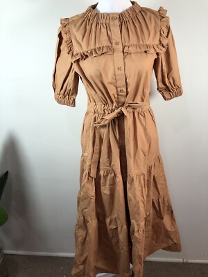 The Shirt Rochelle Behrens Brown Self Tie Belt Puff Sleeve Size Small