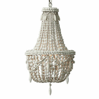 Antique White Wood Bead Small, White Wood Small Chandelier
