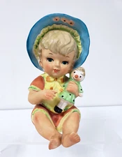 Vintage LIPPER AND MANN Girl Baby With Doll Baby Ceramic 6.75in figurine Japan