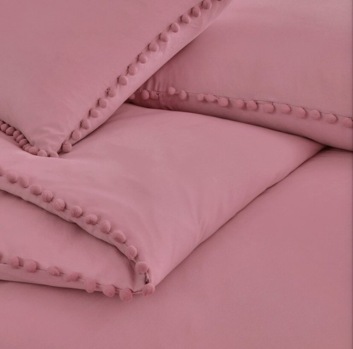 Southshore Fine Linens Pom Pom Duvet Cover Sham Set Rose Pink Full/Queen - Picture 2 of 5