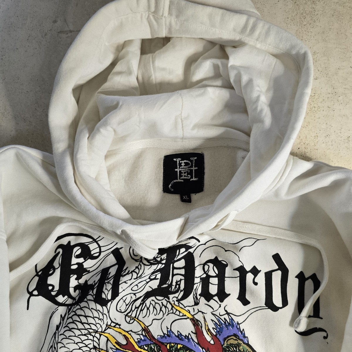 Ed Hardy DRAGON MEN'S Ivory White HOODIE Pullover Size Extra Large
