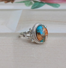 Oyster Turquoise Gemstone Ring Handmade 925 Sterling Silver Ring All Size R325