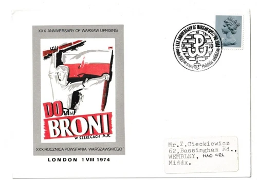 30/9/1974 UK GB Postcard - XXX Anniversary of Warsaw Uprising
