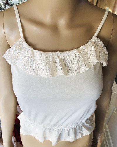 CAMISOLE TOP GIRL’S AGE 8/10 CREAM ADJUSTABLE STRAPS ELASTICATED FRILLED WAIST - Picture 6 of 11