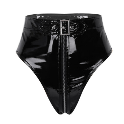 Slip femme en cuir aspect humide taille haute booty shorts