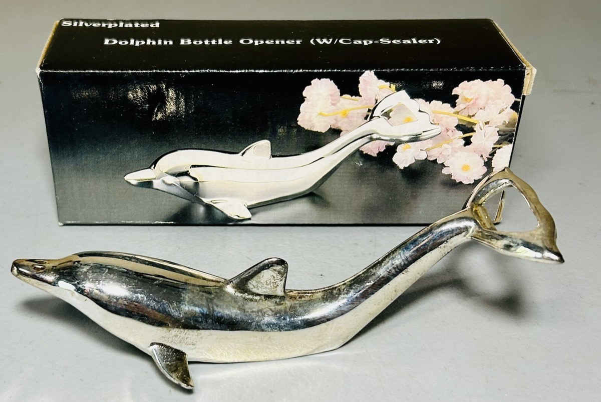 Vintage Silver Plated Stainless Steel Metal Dolphin Bottle