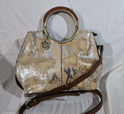 Patricia Nash Gold Metallic Python Embossed Leather Satchel Bag 10th Anniversary