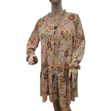Mango Floral Flowy Drop Hem Dress Cream / Peach