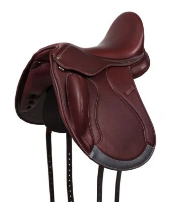 Dressur Sattel Chester aus Leder, wechselbares Kopfeisen, Polyflex Baum,Rotbraun - Bild 1 von 4