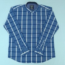 Pan America Legend Mens Shirt Size XXL Blue Stripe/Check Soft Cotton Long Sleeve
