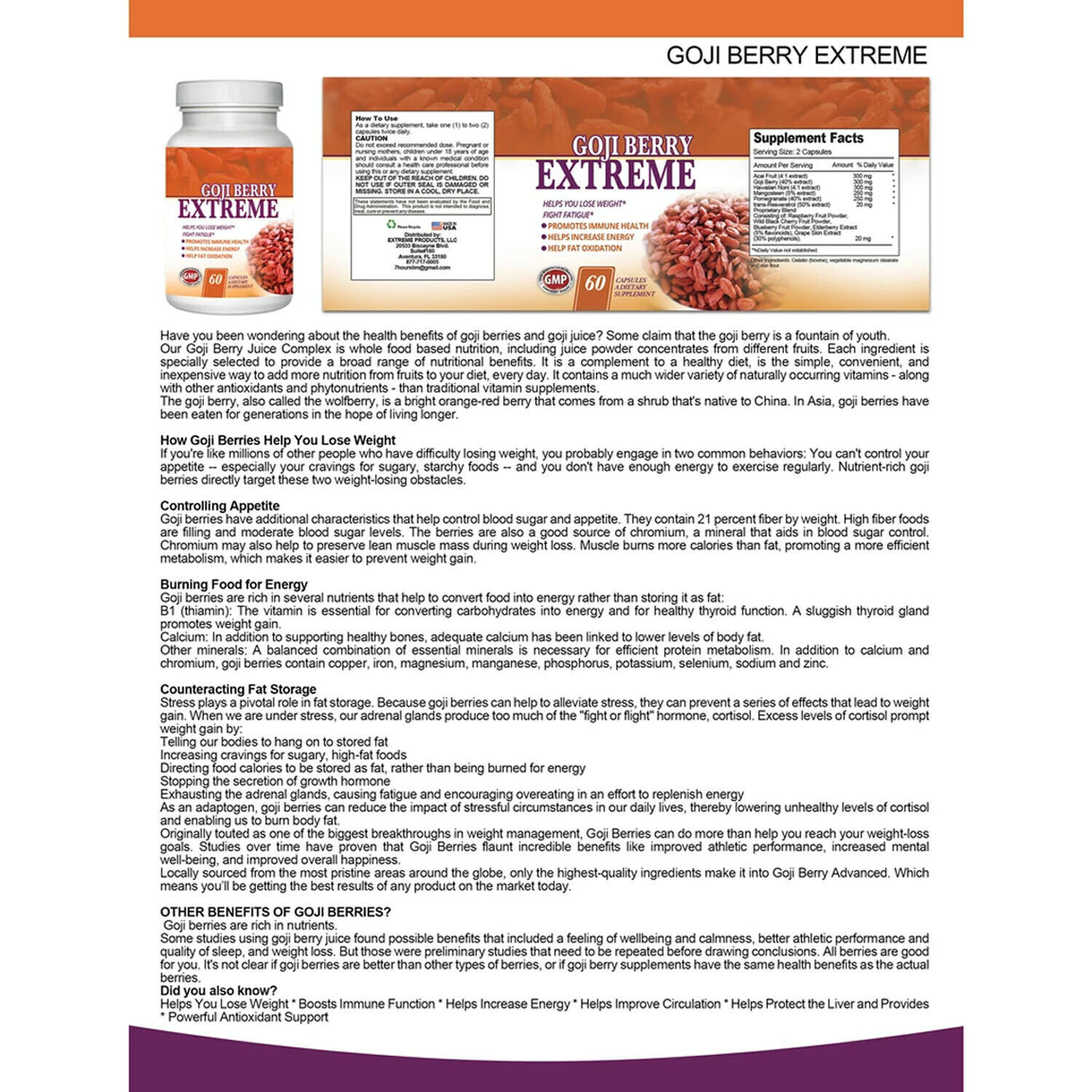 Probiotics Immune Health Supplement & Goji Berry Weight Loss Fat Burner Pills