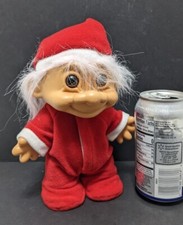 Russ Christmas Troll Doll 8" Santa Elf Red Pajamas Back Flap 18281 Vintage