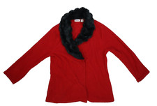 Lemoda Women Black Red Long Sleeve Faux Fur Collar Fleece Casual Coat Jacket Xl