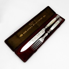 English Pineapple Melon Carving Set MOP Handles Sterling Silver 1835 Boxed