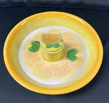 Yellow Lemon Designed Round 12" Dish w/ Small Yellow Container & Lemon Lid