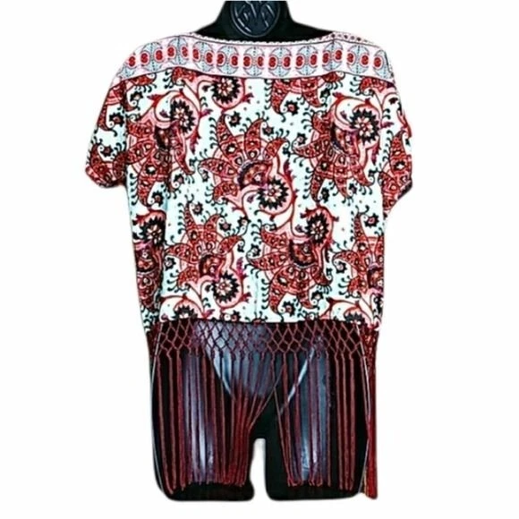 Michael Kors плавать чехол женщин Sz S красный богемное круглый вырез отпуск кисточки пляж  - Изображение 3 из 4