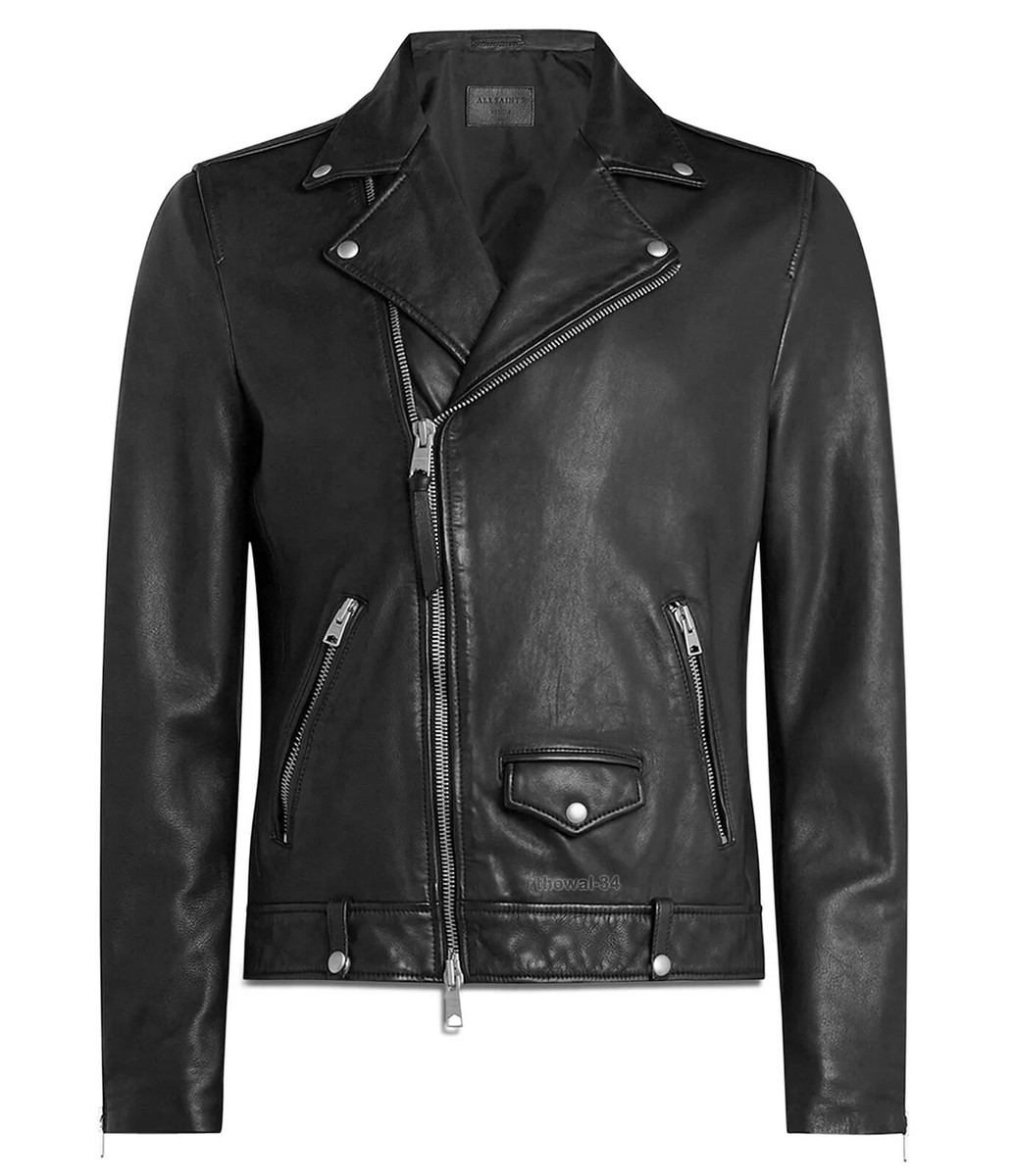 New AllSaints Milo Biker Black size XL Men's Lambskin Leather Moto Jacket
