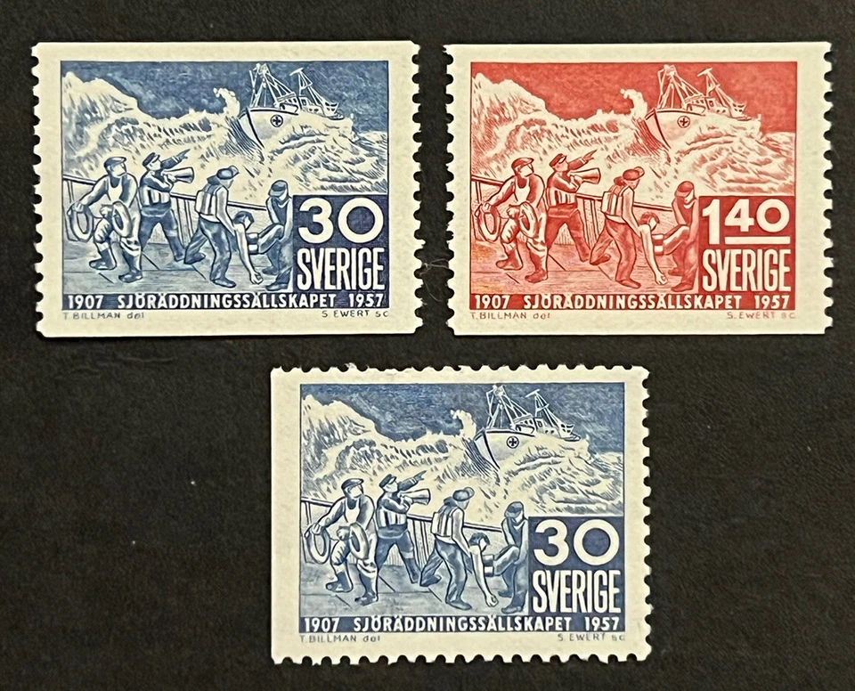 Sellos de viaje: estampillas de Suecia de 1957 Scott #499-501 rescate marítimo como nuevas MNH OG Foto 2 de 4