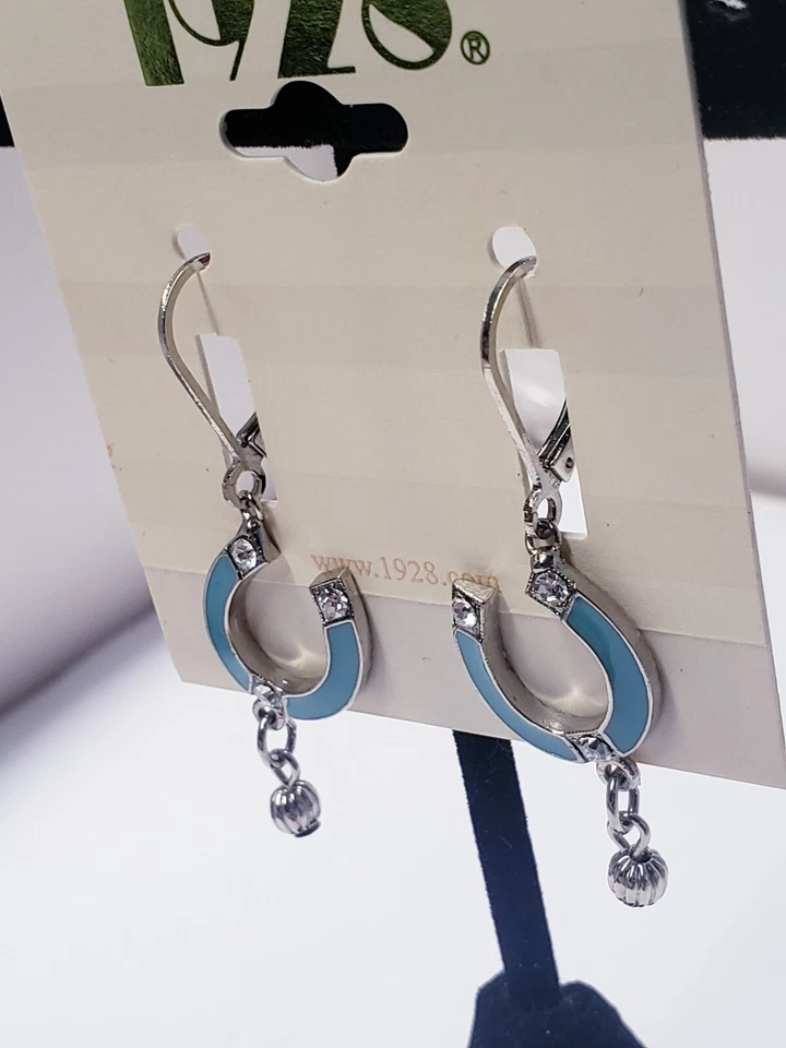 PENDIENTES COLGANTES HERRADURA 1928 JOYERÍA SUROESTE ESMALTE TURQUESA CRISTAL DETALLES Foto 4 de 4