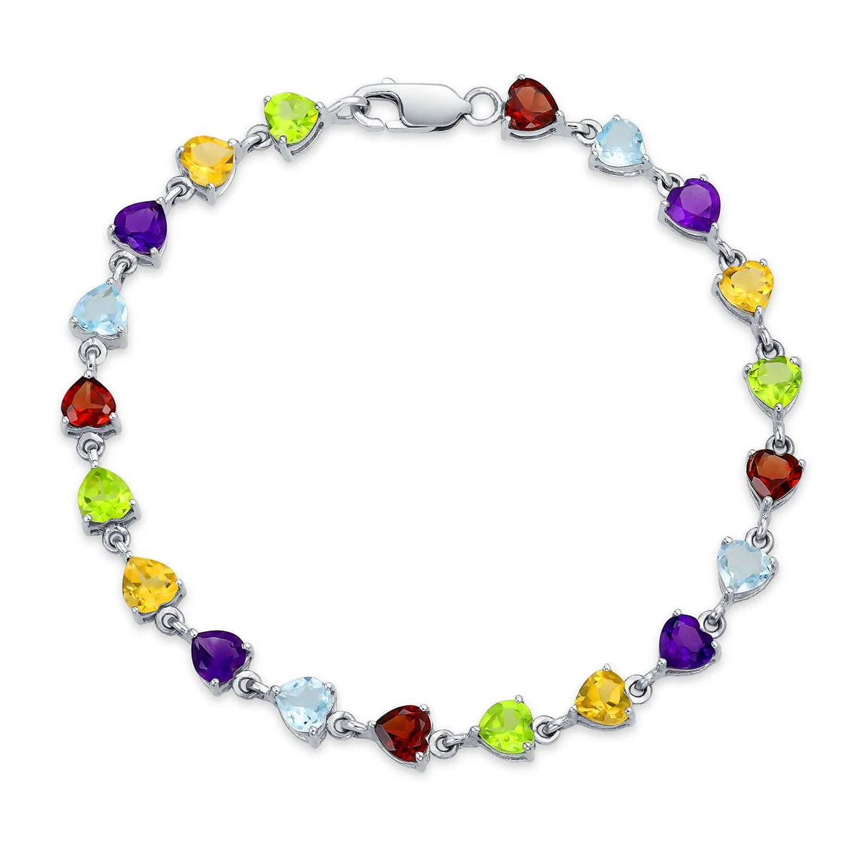 Multi Color Natural Gemstone Heart Shaped Tennis Bracelet .925 Silver 7  Inch | eBay