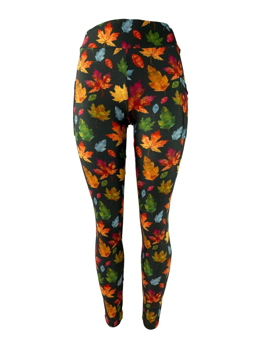 Colorful Fall Leaves Autumn Leggings Multiple Sizes Super Soft w/POCKETS