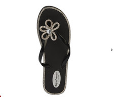 NEW WOMEN'S FLOWER BOW RHINESTONES BLACK JUICY COUTURE FLIP FLOP SANDAL SOLEDAD