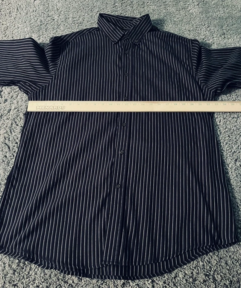 Camisa a rayas con botones para hombre grande negra blanca manga larga vestido informal Foto 2 de 4