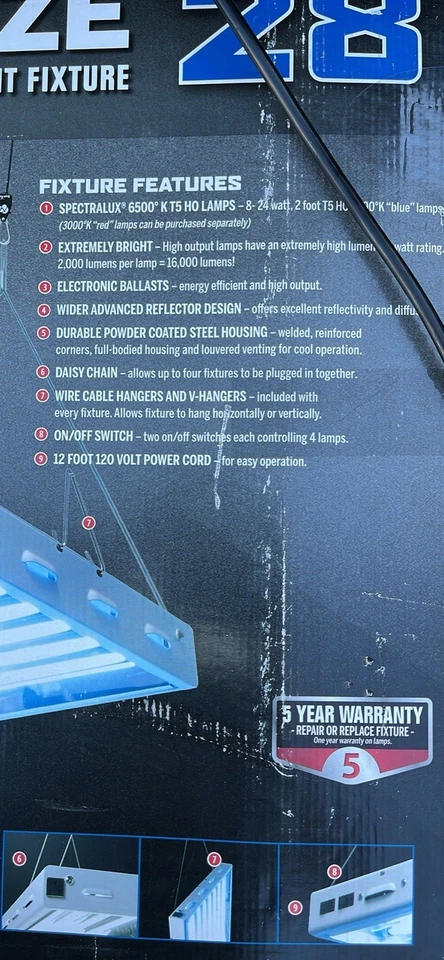 Sun Blaze 28 T5 Hight Output 12 Volt Flourecent Light 8 Bulbs powerhul 2000 lumi - Image 3 of 4