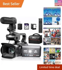 Lightweight 4K Camcorder with 64GB SD Card & Remote - Capture & Stream Anywhere