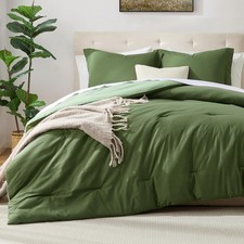 Green Comforter Set 3 Piece, Full Size Down Queen Olive Green/Sage Green