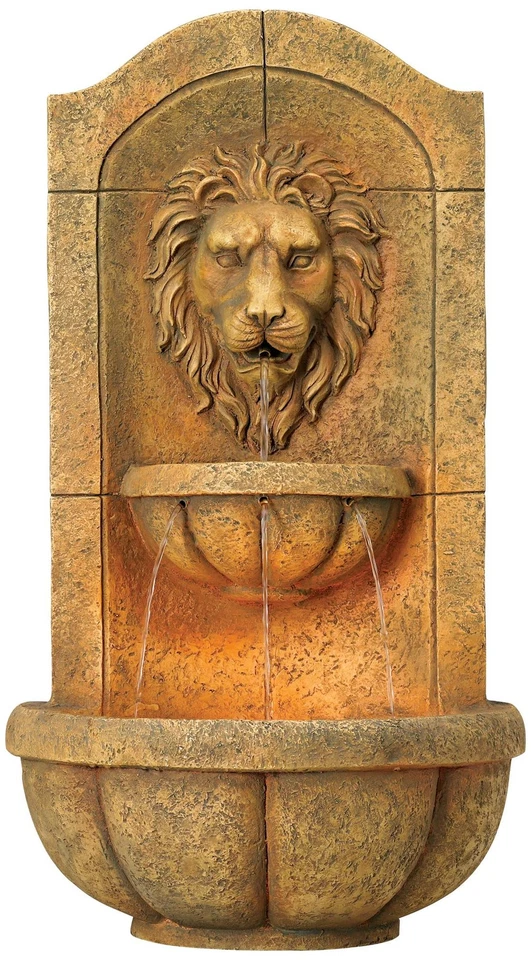 Lion Head Rustic 2 Tier Outdoor Wall Water Fountain LED Light 19 1/2" for Yard - Image 2 of 4