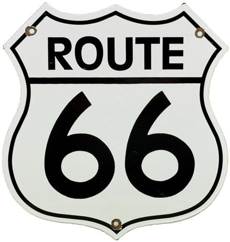 VINTAGE US ROUTE 66 PORCELAIN METAL HIGHWAY SIGN GAS OIL ROAD SHIELD AMERICANA