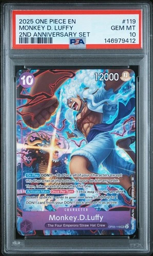 2025 ONE PIECE OP05 119 MONKEY D LUFFY ENGLISH 2ND ANNIVERSARY SET PROMO PSA 10