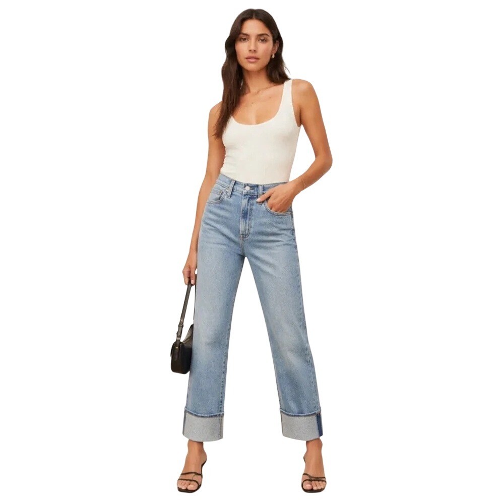 Daze Women's Pixie Straight Cuff High Rise Jeans 5 Pockets Blue Size 4(27) NWT