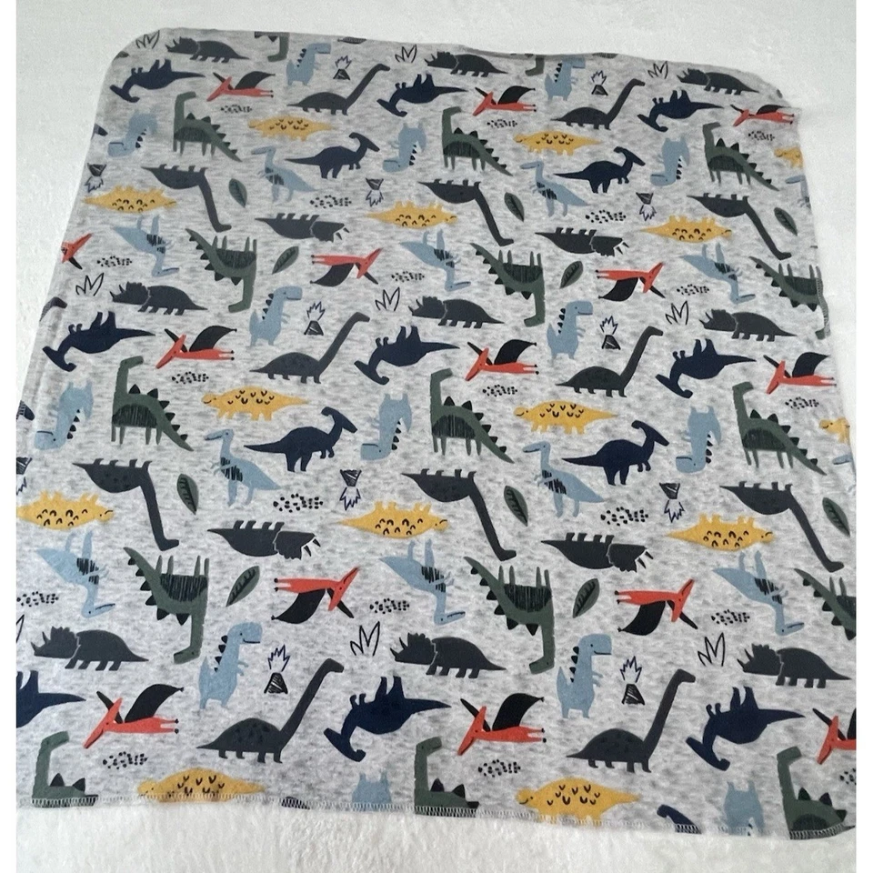 Gerber Gray Dinosaur Receiving Blanket Baby Flannel Blue Orange Cotton Lovey - Image 2 of 4