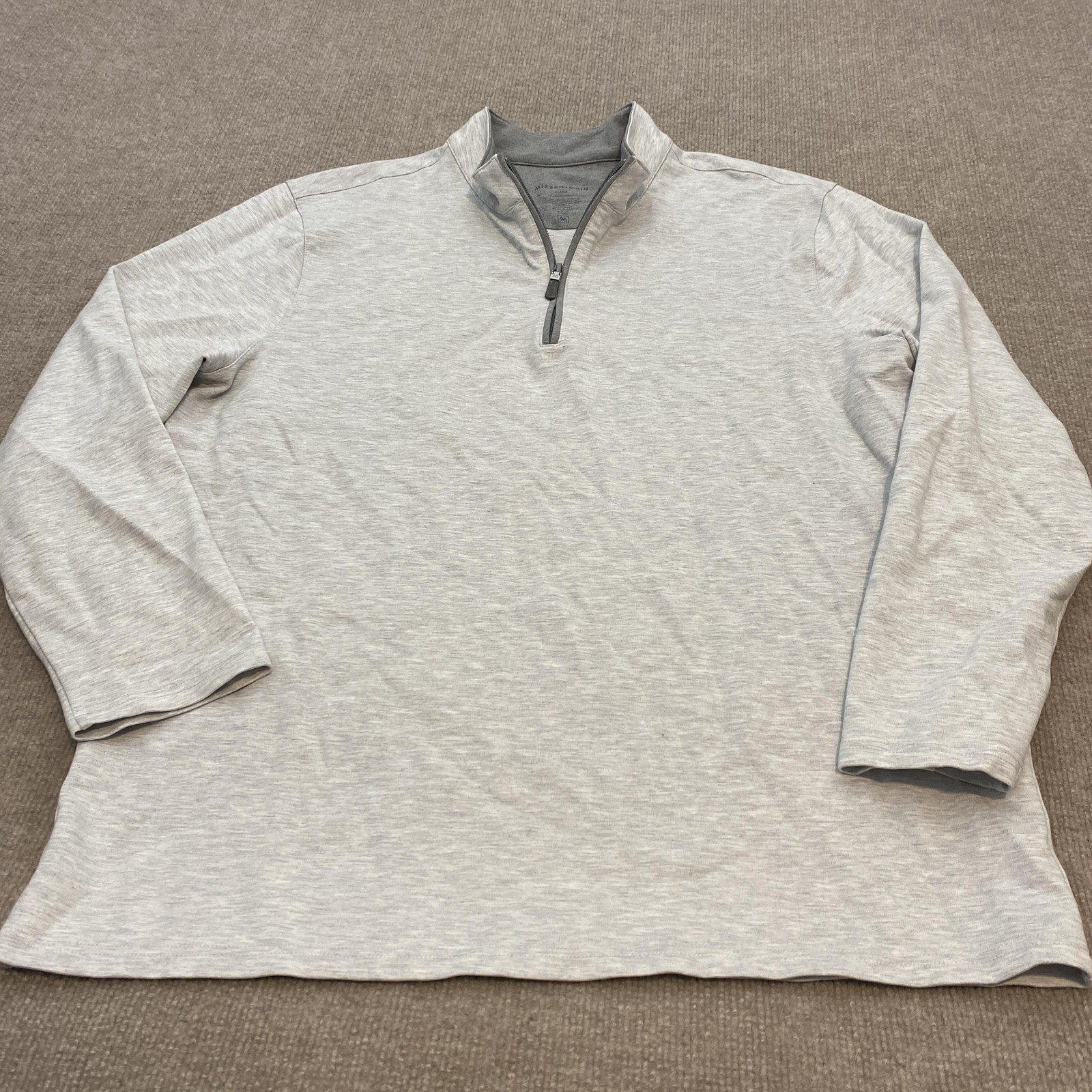 Mizzen+Main Pullover Shirt Mens XL Altered Sleeves Gray Quarter Zip Stretch