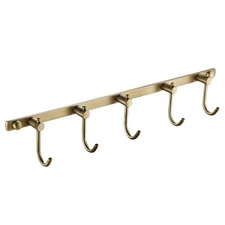 Antique Brass Towel Hook Brushed Brass Wall Hook Rail 5 Hooks Antique Coat Ho...