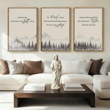 Extra Large Christian Bible Verse Framed Wall Art 24x36 Inch Set of 3 Jesus C...