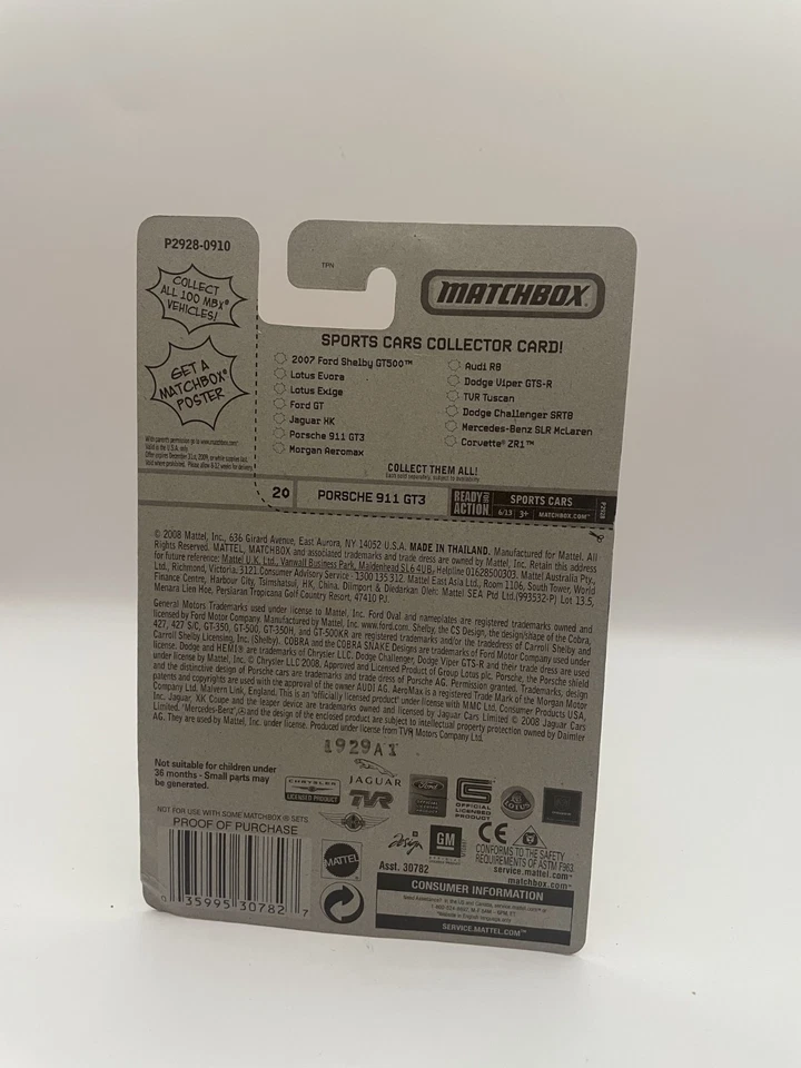 2008 Matchbox Porsche 911 GT3 Black Thailand MBX Sports Cars #20 6/13 - Image 2 of 2