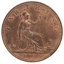 1860 QUEEN VICTORIA FARTHING COIN LUSTROUS BEADED BORDER