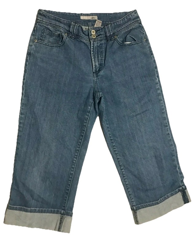 Chicos CLAIRE Capri Jeans Size 0.5 Cuffed Blue Denim