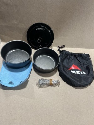 New MSR BlackLite Non-Stick Aluminum Camping Set 2 Pots & Lid Hiking Cookware