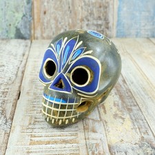 Small Mexican Sugar Skull Hand-Painted Clay Ceramic Day Of The Dead