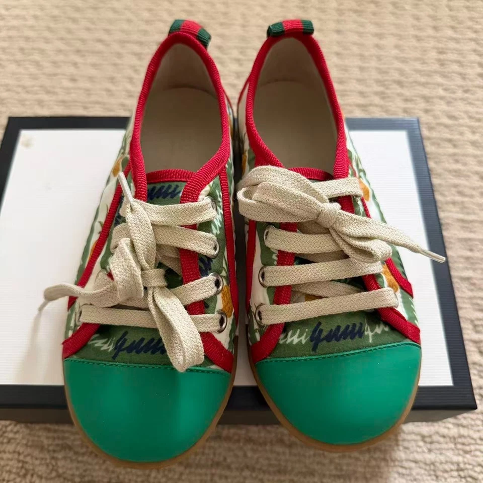 Gucci Kids Pineapple Print Sneakers Size 28 Green Red Canvas Shoes with Box - Image 2 of 4