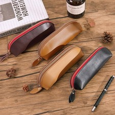 Genuine Leather Pencil Case Zipper Closure Handmade Cowhide Pen Pouch Office Sup