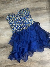 Alyce Paris Blue Gold Strapless Formal Dress Embellished Bodice Size 4